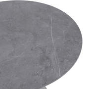 Verve Round Dining Table with MDF/Sintered Stone/Resin Tabletop in Silver Stainless Steel Pedestal Base Sintered Stone 36 Inch Grey Dining Table Leisuremod