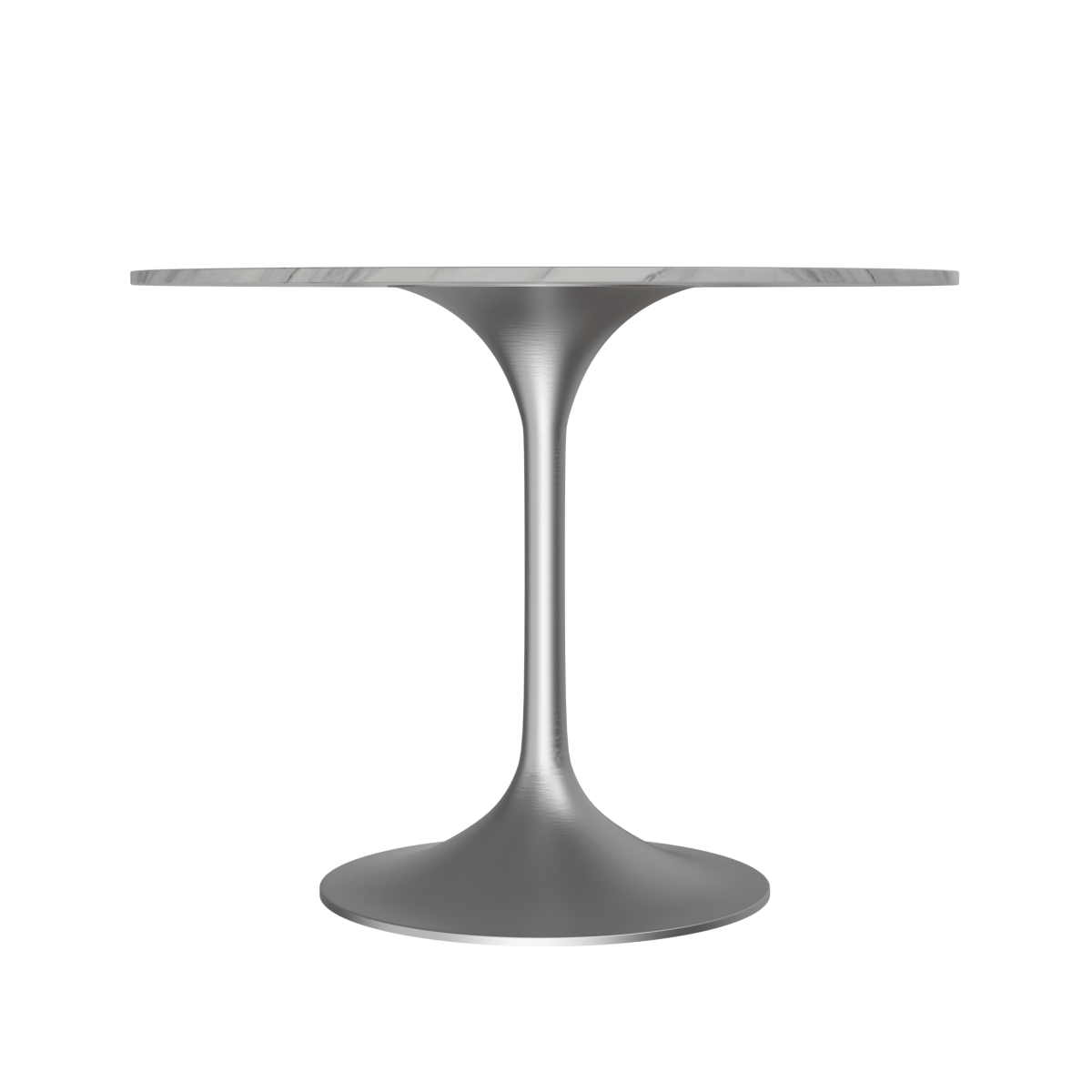 Verve Round Dining Table with MDF/Sintered Stone/Resin Tabletop in Silver Stainless Steel Pedestal Base Sintered Stone 36 Inch White Dining Table Leisuremod