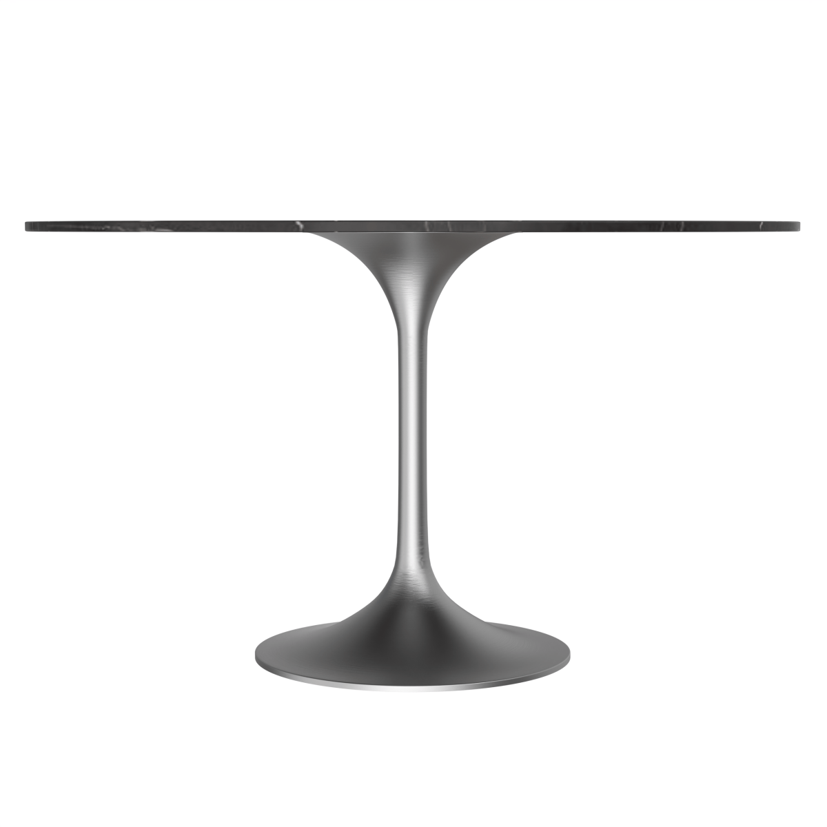 Verve Round Dining Table with MDF/Sintered Stone/Resin Tabletop in Silver Stainless Steel Pedestal Base Sintered Stone 48 Inch Black Stone Dining Table Leisuremod