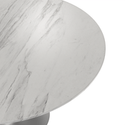 Verve Round Dining Table with MDF/Sintered Stone/Resin Tabletop in Silver Stainless Steel Pedestal Base Sintered Stone 48 Inch White Dining Table Leisuremod