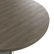 Verve Round Dining Table with MDF/Sintered Stone/Resin Tabletop in Silver Stainless Steel Pedestal Base MDF 36 Inch Dark Maple Dining Table Leisuremod