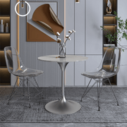 Verve Round Dining Table with MDF/Sintered Stone/Resin Tabletop in Silver Stainless Steel Pedestal Base Sintered Stone 27 Inch White Dining Table Leisuremod