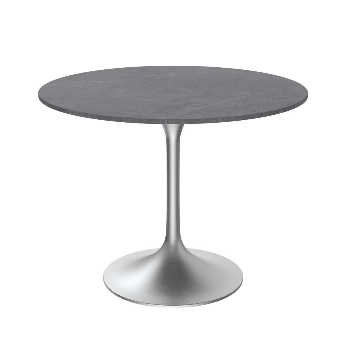 Verve Round Dining Table with MDF/Sintered Stone/Resin Tabletop in Silver Stainless Steel Pedestal Base Sintered Stone 36 Inch Grey Dining Table Leisuremod