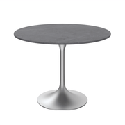 Verve Round Dining Table with MDF/Sintered Stone/Resin Tabletop in Silver Stainless Steel Pedestal Base Sintered Stone 36 Inch Grey Dining Table Leisuremod