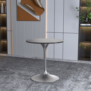 Verve Round Dining Table with MDF/Sintered Stone/Resin Tabletop in Silver Stainless Steel Pedestal Base Sintered Stone 27 Inch Black Stone Dining Table Leisuremod
