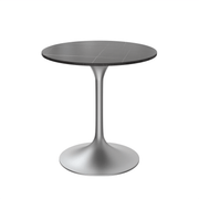 Verve Round Dining Table with MDF/Sintered Stone/Resin Tabletop in Silver Stainless Steel Pedestal Base Sintered Stone 27 Inch Black Stone Dining Table Leisuremod