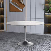 Verve Round Dining Table with MDF/Sintered Stone/Resin Tabletop in Silver Stainless Steel Pedestal Base Sintered Stone 48 Inch White Dining Table Leisuremod