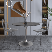 Verve Round Dining Table with MDF/Sintered Stone/Resin Tabletop in Silver Stainless Steel Pedestal Base Sintered Stone 36 Inch Black Stone Dining Table Leisuremod