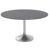 Verve Round Dining Table with MDF/Sintered Stone/Resin Tabletop in Silver Stainless Steel Pedestal Base