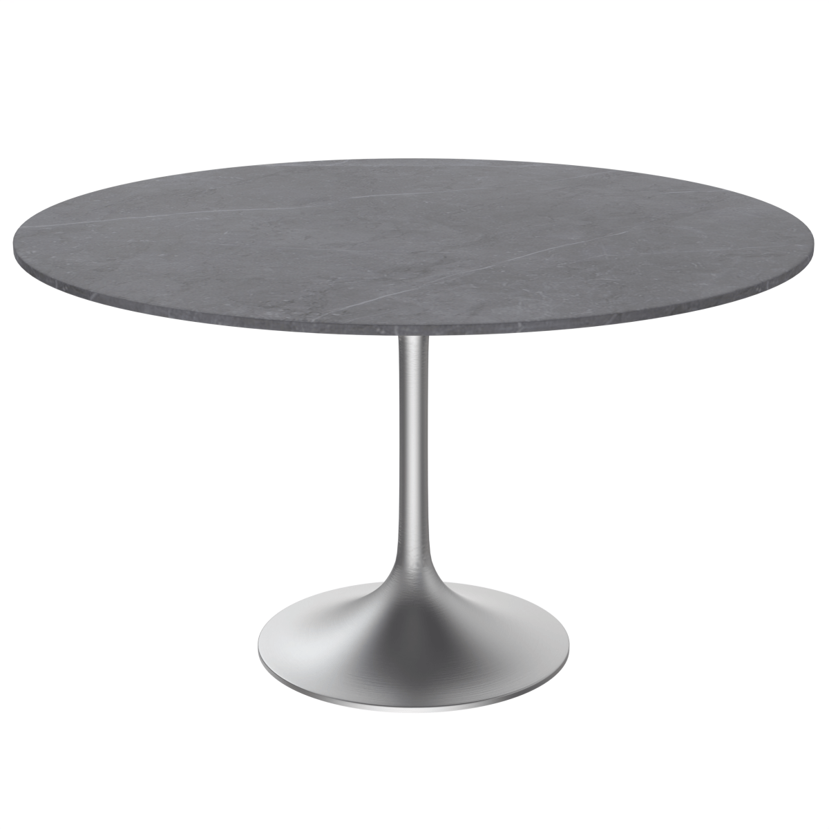 Verve Round Dining Table with MDF/Sintered Stone/Resin Tabletop in Silver Stainless Steel Pedestal Base Sintered Stone 48 Inch Grey Dining Table Leisuremod
