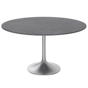 Verve Round Dining Table with MDF/Sintered Stone/Resin Tabletop in Silver Stainless Steel Pedestal Base Sintered Stone 48 Inch Grey Dining Table Leisuremod