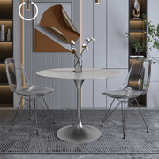 Verve Round Dining Table with MDF/Sintered Stone/Resin Tabletop in Silver Stainless Steel Pedestal Base Sintered Stone 36 Inch White Dining Table Leisuremod