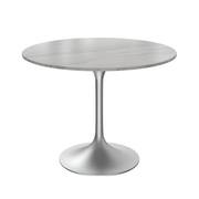 Verve Round Dining Table with MDF/Sintered Stone/Resin Tabletop in Silver Stainless Steel Pedestal Base Sintered Stone 36 Inch White Dining Table Leisuremod