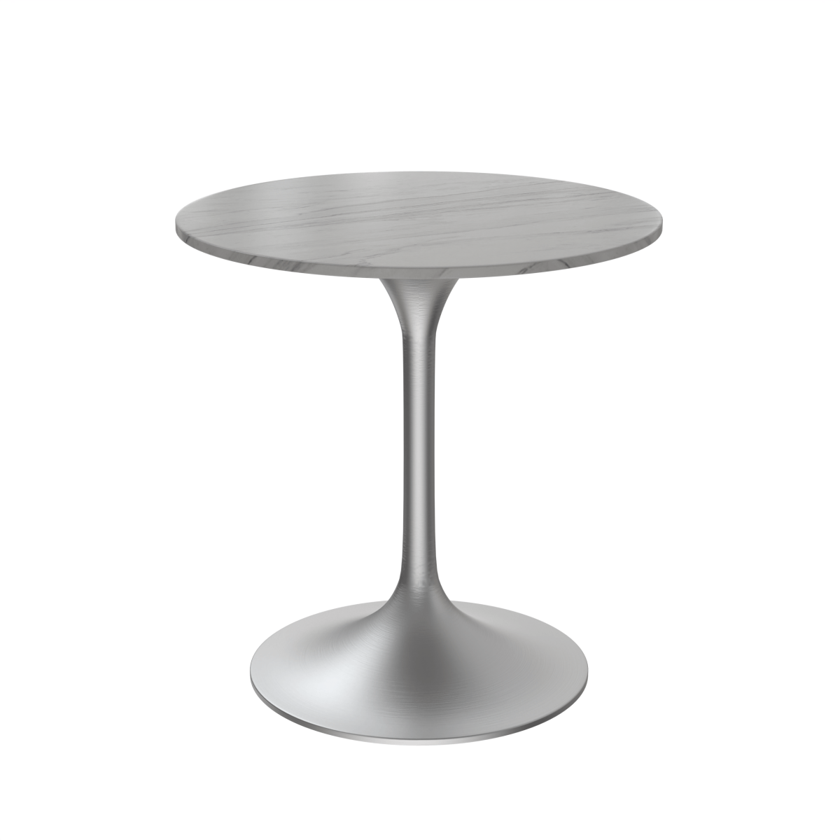 Verve Round Dining Table with MDF/Sintered Stone/Resin Tabletop in Silver Stainless Steel Pedestal Base Sintered Stone 27 Inch White Dining Table Leisuremod