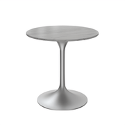 Verve Round Dining Table with MDF/Sintered Stone/Resin Tabletop in Silver Stainless Steel Pedestal Base Sintered Stone 27 Inch White Dining Table Leisuremod