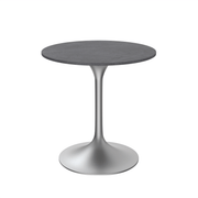 Verve Round Dining Table with MDF/Sintered Stone/Resin Tabletop in Silver Stainless Steel Pedestal Base Sintered Stone 27 Inch Grey Dining Table Leisuremod