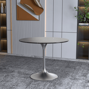 Verve Round Dining Table with MDF/Sintered Stone/Resin Tabletop in Silver Stainless Steel Pedestal Base Sintered Stone 36 Inch Black Stone Dining Table Leisuremod
