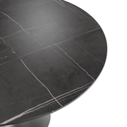 Verve Round Dining Table with MDF/Sintered Stone/Resin Tabletop in Silver Stainless Steel Pedestal Base Sintered Stone 48 Inch Black Stone Dining Table Leisuremod