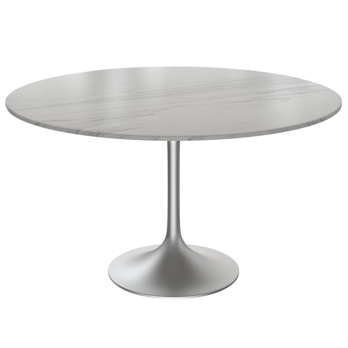 Verve Round Dining Table with MDF/Sintered Stone/Resin Tabletop in Silver Stainless Steel Pedestal Base Sintered Stone 48 Inch White Dining Table Leisuremod