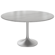 Verve Round Dining Table with MDF/Sintered Stone/Resin Tabletop in Silver Stainless Steel Pedestal Base Sintered Stone 48 Inch White Dining Table Leisuremod