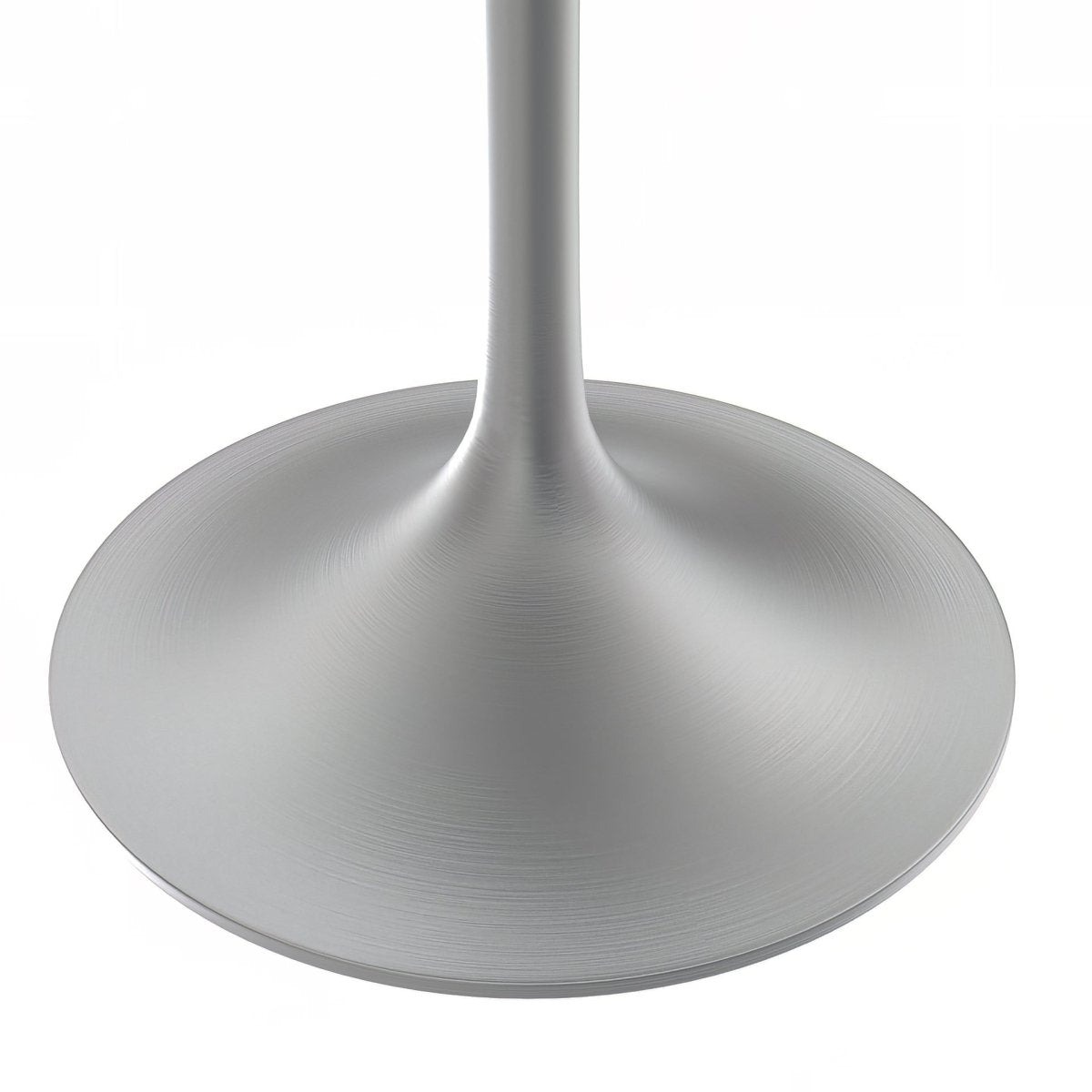 Verve Round Dining Table with MDF/Sintered Stone/Resin Tabletop in Silver Stainless Steel Pedestal Base Resin 48 Inch White Resin Dining Table Leisuremod