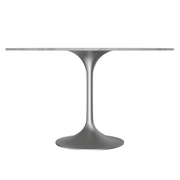 Verve Round Dining Table with MDF/Sintered Stone/Resin Tabletop in Silver Stainless Steel Pedestal Base Sintered Stone 48 Inch Grey Dining Table Leisuremod
