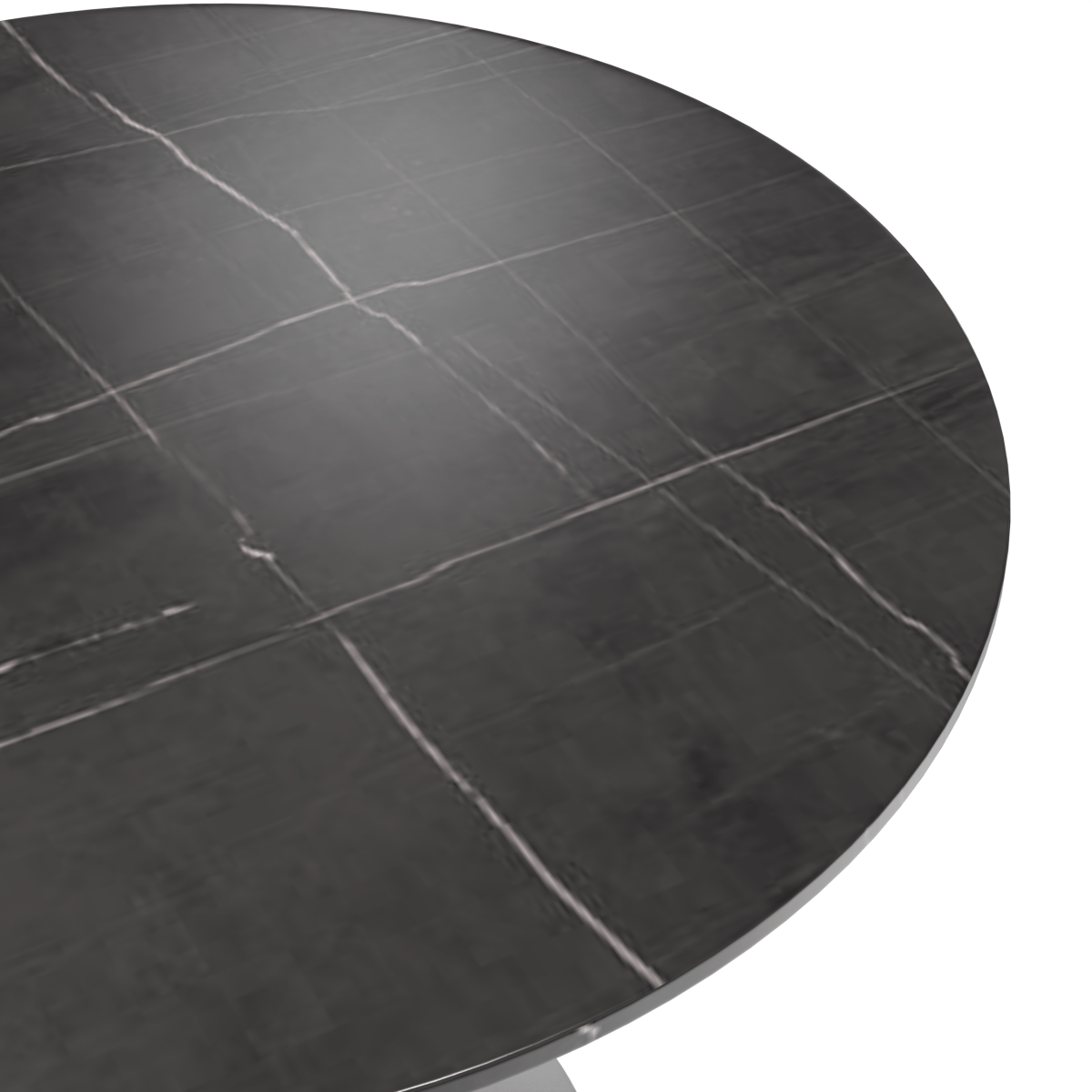 Verve Round Dining Table with MDF/Sintered Stone/Resin Tabletop in Silver Stainless Steel Pedestal Base Sintered Stone 36 Inch Black Stone Dining Table Leisuremod