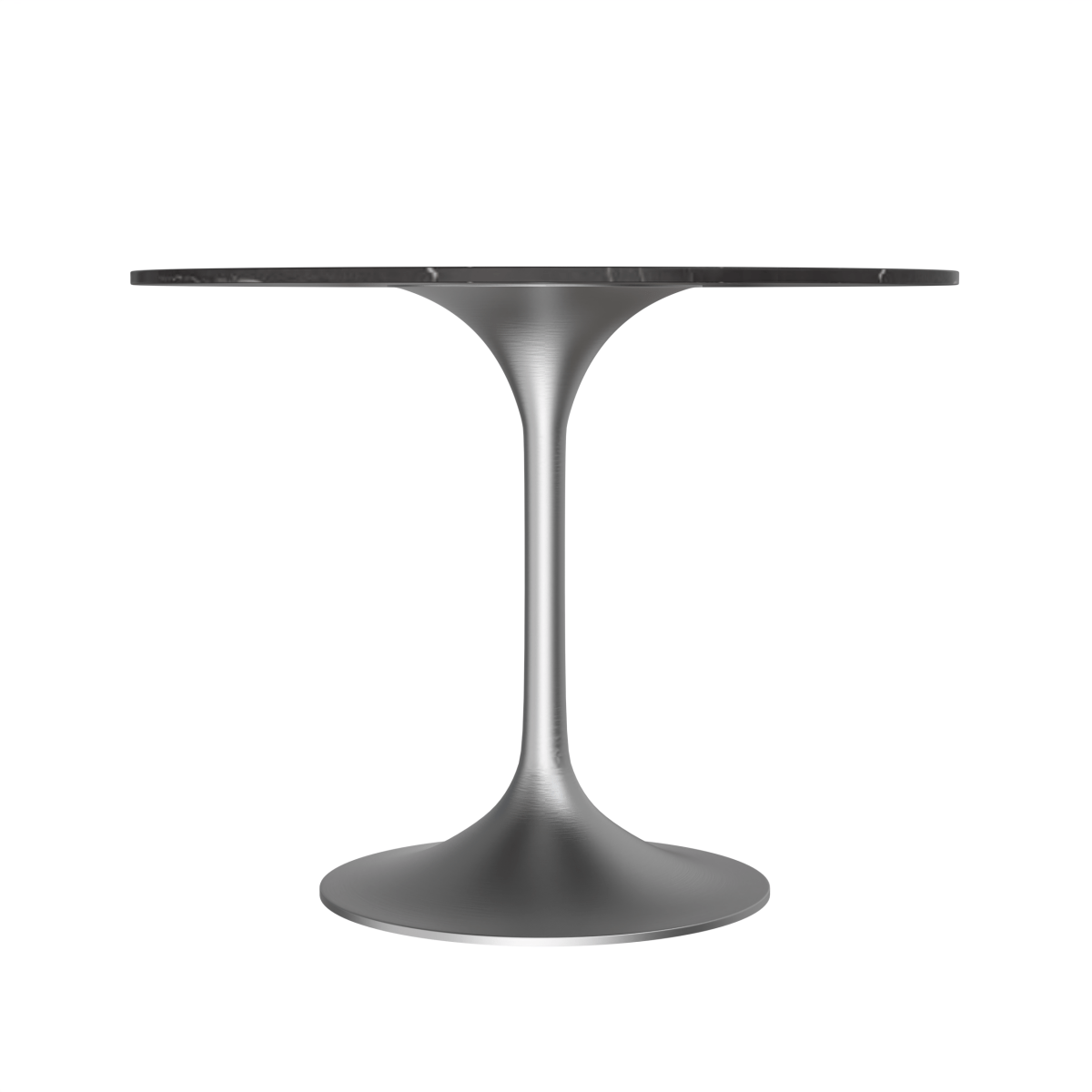 Verve Round Dining Table with MDF/Sintered Stone/Resin Tabletop in Silver Stainless Steel Pedestal Base Sintered Stone 36 Inch Black Stone Dining Table Leisuremod