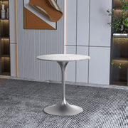 Verve Round Dining Table with MDF/Sintered Stone/Resin Tabletop in Silver Stainless Steel Pedestal Base Sintered Stone 27 Inch White Dining Table Leisuremod