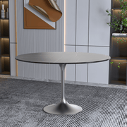 Verve Round Dining Table with MDF/Sintered Stone/Resin Tabletop in Silver Stainless Steel Pedestal Base Sintered Stone 48 Inch Black Stone Dining Table Leisuremod