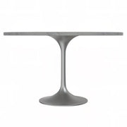 Verve Round Dining Table with MDF/Sintered Stone/Resin Tabletop in Silver Stainless Steel Pedestal Base Resin 48 Inch White Resin Dining Table Leisuremod