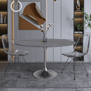 Verve Round Dining Table with MDF/Sintered Stone/Resin Tabletop in Silver Stainless Steel Pedestal Base Sintered Stone 48 Inch Grey Dining Table Leisuremod