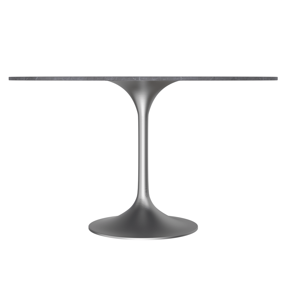 Verve Round Dining Table with MDF/Sintered Stone/Resin Tabletop in Silver Stainless Steel Pedestal Base Sintered Stone 48 Inch Grey Dining Table Leisuremod