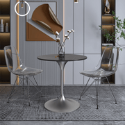 Verve Round Dining Table with MDF/Sintered Stone/Resin Tabletop in Silver Stainless Steel Pedestal Base Sintered Stone 27 Inch Black Stone Dining Table Leisuremod