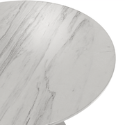 Verve Round Dining Table with MDF/Sintered Stone/Resin Tabletop in Silver Stainless Steel Pedestal Base Sintered Stone 36 Inch White Dining Table Leisuremod