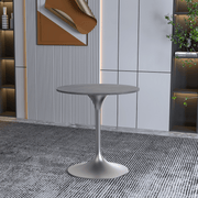 Verve Round Dining Table with MDF/Sintered Stone/Resin Tabletop in Silver Stainless Steel Pedestal Base Sintered Stone 27 Inch Grey Dining Table Leisuremod