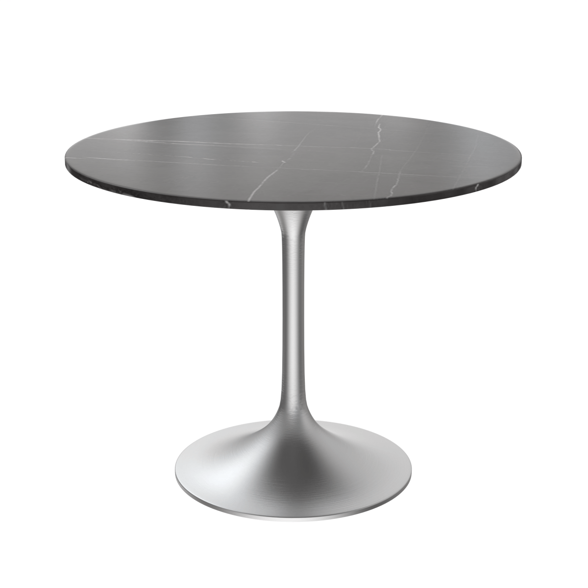 Verve Round Dining Table with MDF/Sintered Stone/Resin Tabletop in Silver Stainless Steel Pedestal Base Sintered Stone 36 Inch Black Stone Dining Table Leisuremod