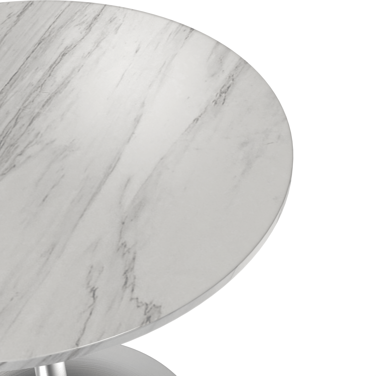 Verve Round Dining Table with MDF/Sintered Stone/Resin Tabletop in Silver Stainless Steel Pedestal Base Sintered Stone 27 Inch White Dining Table Leisuremod