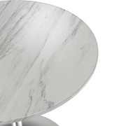 Verve Round Dining Table with MDF/Sintered Stone/Resin Tabletop in Silver Stainless Steel Pedestal Base Sintered Stone 27 Inch White Dining Table Leisuremod