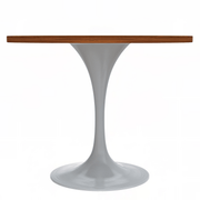 Verve Round Dining Table with MDF/Sintered Stone/Resin Tabletop in White Stainless Steel Pedestal Base MDF 36 Inch Cognac Brown Dining Table Leisuremod