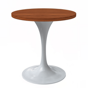 Verve Round Dining Table with MDF/Sintered Stone/Resin Tabletop in White Stainless Steel Pedestal Base MDF 27 Inch Cognac Brown Dining Table Leisuremod