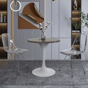 Verve Round Dining Table with MDF/Sintered Stone/Resin Tabletop in White Stainless Steel Pedestal Base MDF 27 Inch Dark Maple Dining Table Leisuremod