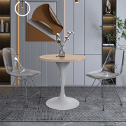 Verve Round Dining Table with MDF/Sintered Stone/Resin Tabletop in White Stainless Steel Pedestal Base MDF 27 Inch Natural Wood Dining Table Leisuremod