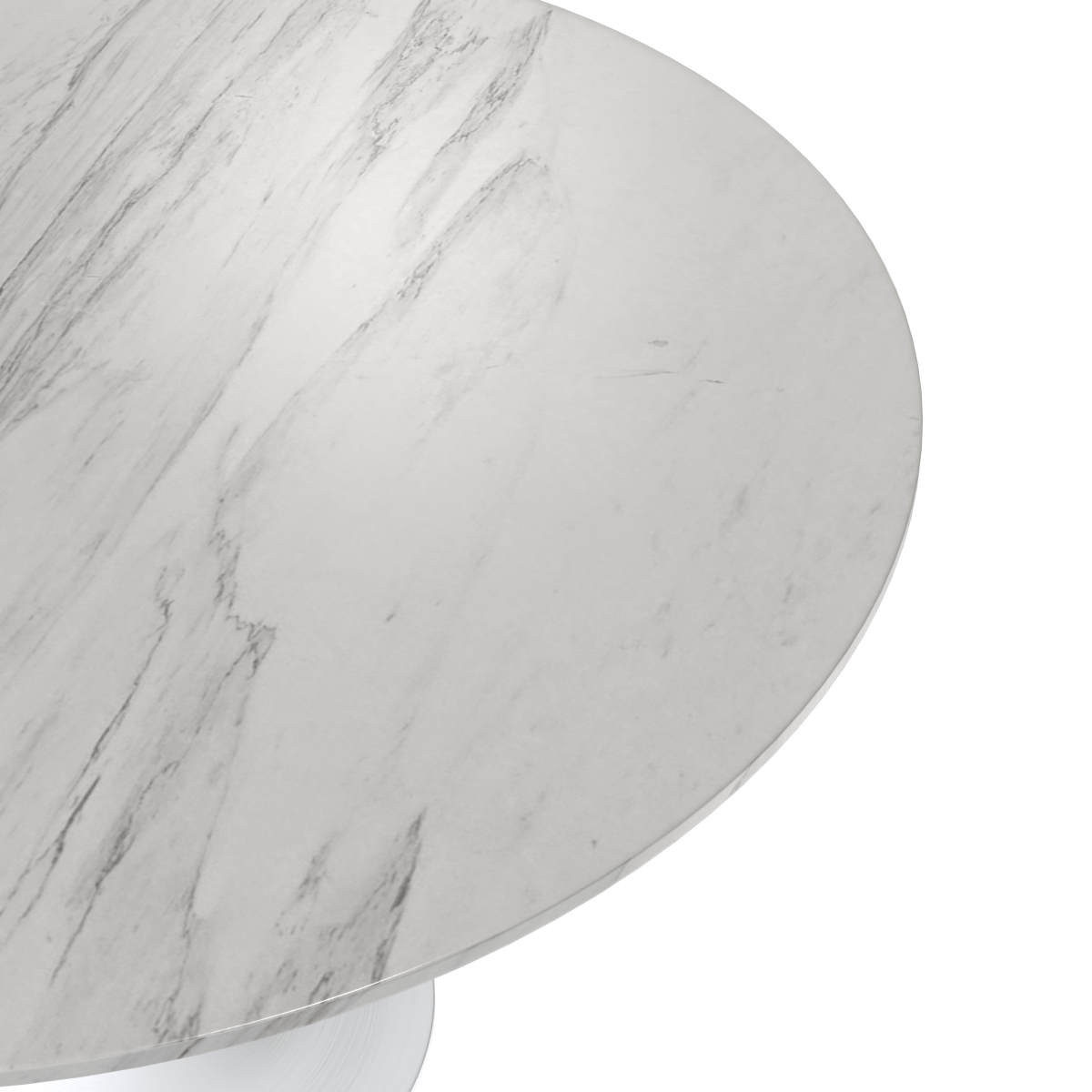 Verve Round Dining Table with MDF/Sintered Stone/Resin Tabletop in White Stainless Steel Pedestal Base Sintered Stone 48 Inch White Dining Table Leisuremod