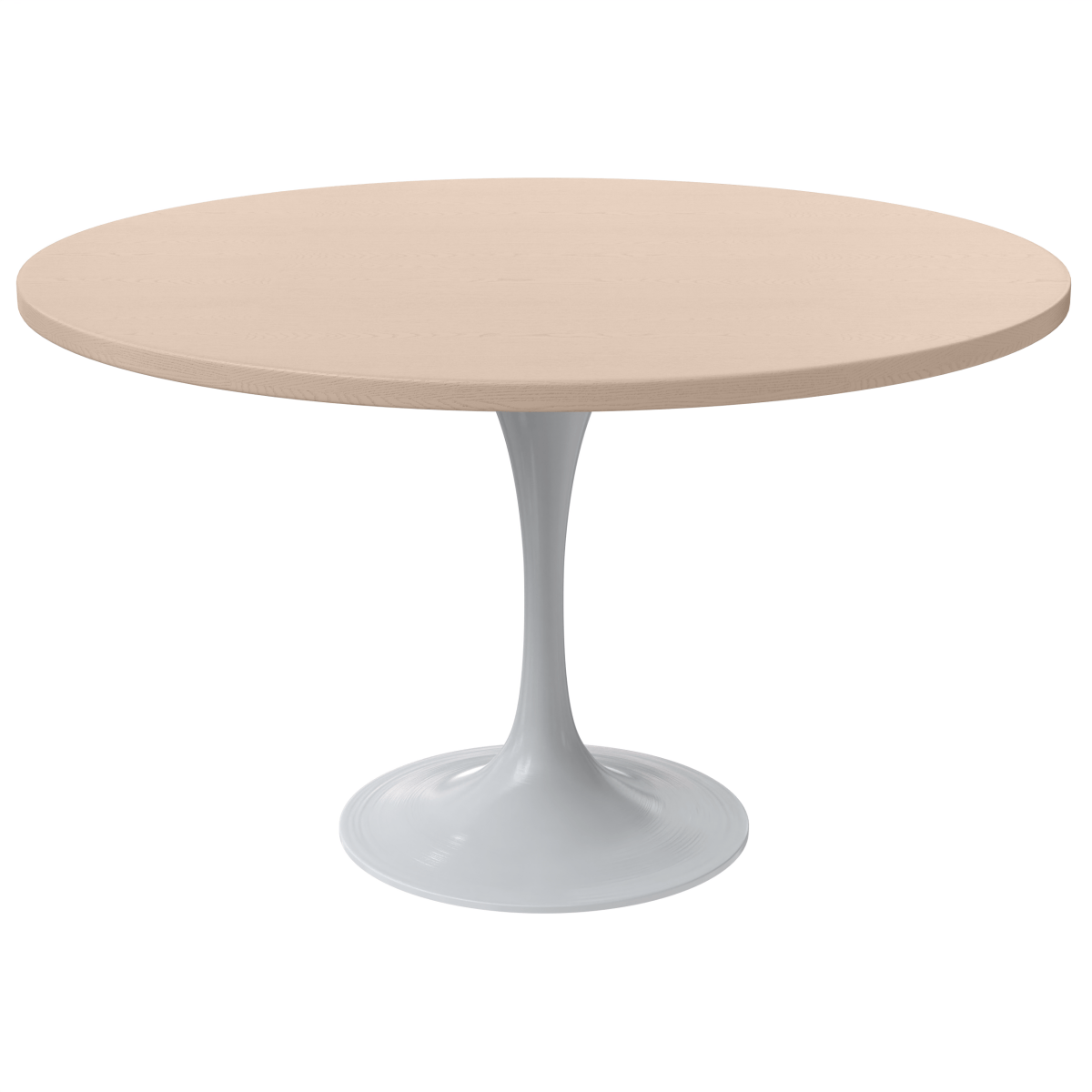 Verve Round Dining Table with MDF/Sintered Stone/Resin Tabletop in White Stainless Steel Pedestal Base MDF 48 Inch Natural Wood Dining Table Leisuremod