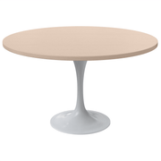 Verve Round Dining Table with MDF/Sintered Stone/Resin Tabletop in White Stainless Steel Pedestal Base MDF 48 Inch Natural Wood Dining Table Leisuremod