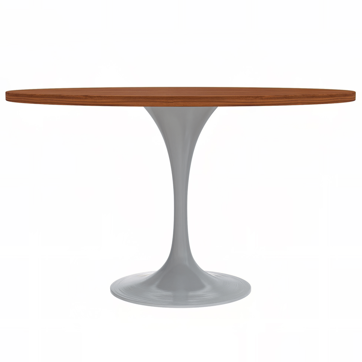 Verve Round Dining Table with MDF/Sintered Stone/Resin Tabletop in White Stainless Steel Pedestal Base MDF 48 Inch Cognac Brown Dining Table Leisuremod