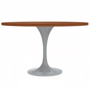 Verve Round Dining Table with MDF/Sintered Stone/Resin Tabletop in White Stainless Steel Pedestal Base MDF 48 Inch Cognac Brown Dining Table Leisuremod