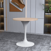Verve Round Dining Table with MDF/Sintered Stone/Resin Tabletop in White Stainless Steel Pedestal Base MDF 27 Inch Natural Wood Dining Table Leisuremod