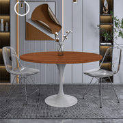 Verve Round Dining Table with MDF/Sintered Stone/Resin Tabletop in White Stainless Steel Pedestal Base MDF 48 Inch Cognac Brown Dining Table Leisuremod